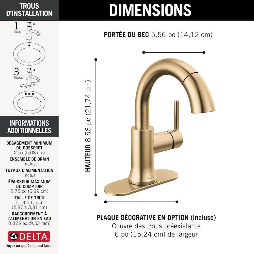 Robinet de salle de bain à poignée unique et à trou unique Trinsic avec bec rétractable en bronze champagne