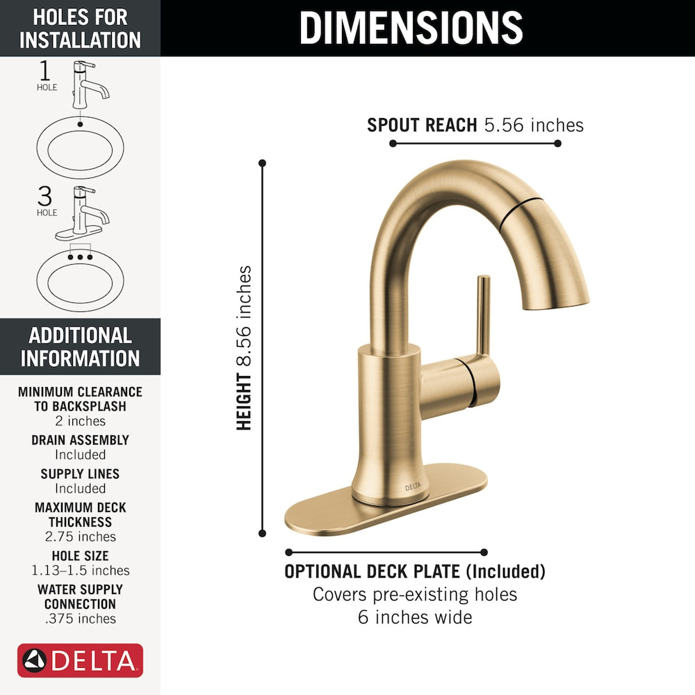 Robinet de salle de bain à poignée unique et à trou unique Trinsic avec bec rétractable en bronze champagne