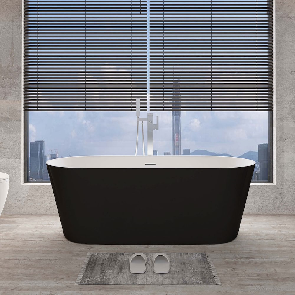 Baignoire autoportante ovale centrale en acrylique Aldine de 5,6 pi en noir mat