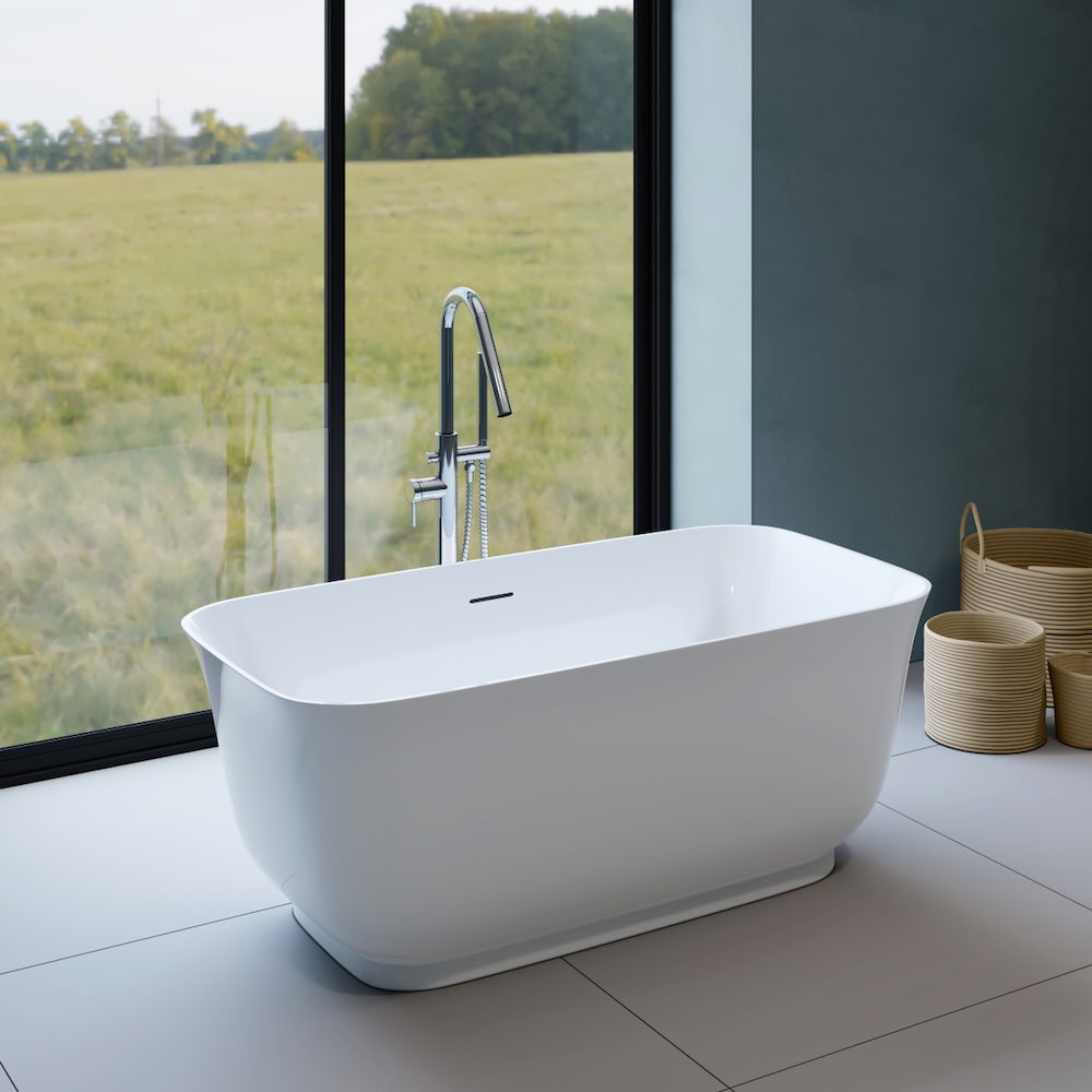 Baignoire autoportante rectangulaire centrale en acrylique Mina de 5 pieds en blanc