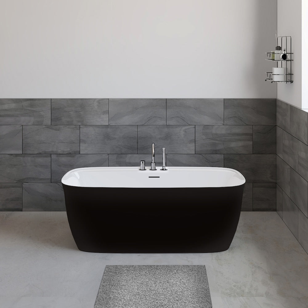 Baignoire autoportante rectangulaire centrale en acrylique Panya de 5,3 pi en noir