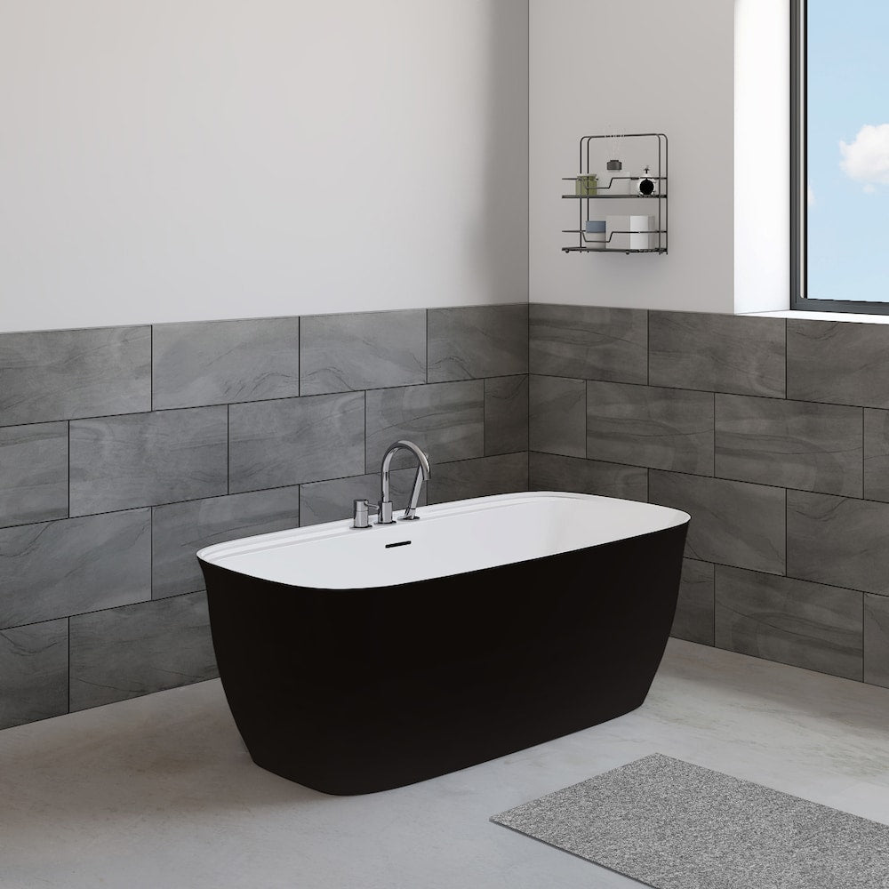 Baignoire autoportante rectangulaire centrale en acrylique Panya de 5,3 pi en noir