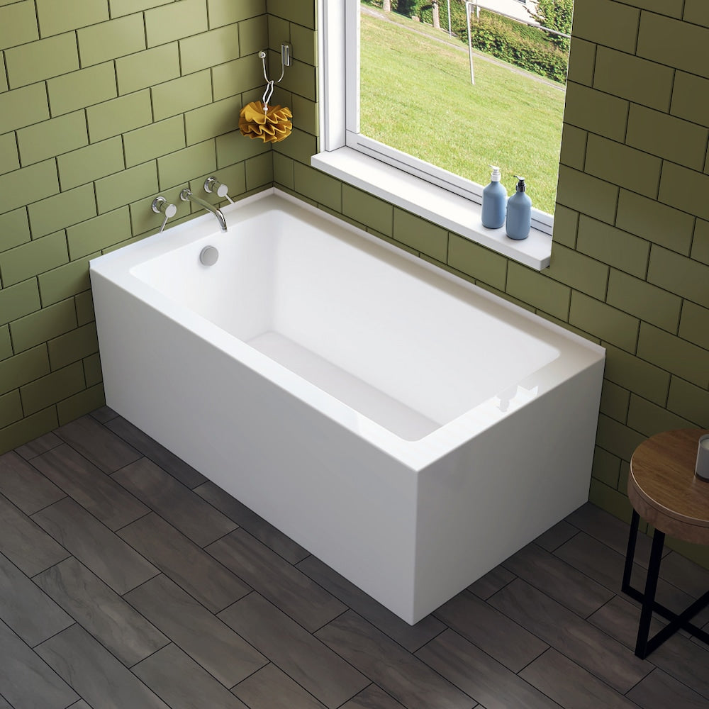 Baignoire autoportante rectangulaire en acrylique Sunna de 5 pieds, côté gauche, en blanc