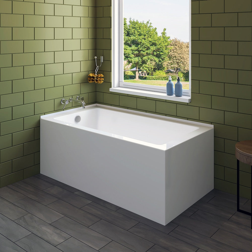 Baignoire autoportante rectangulaire en acrylique Sunna de 5 pieds, côté gauche, en blanc