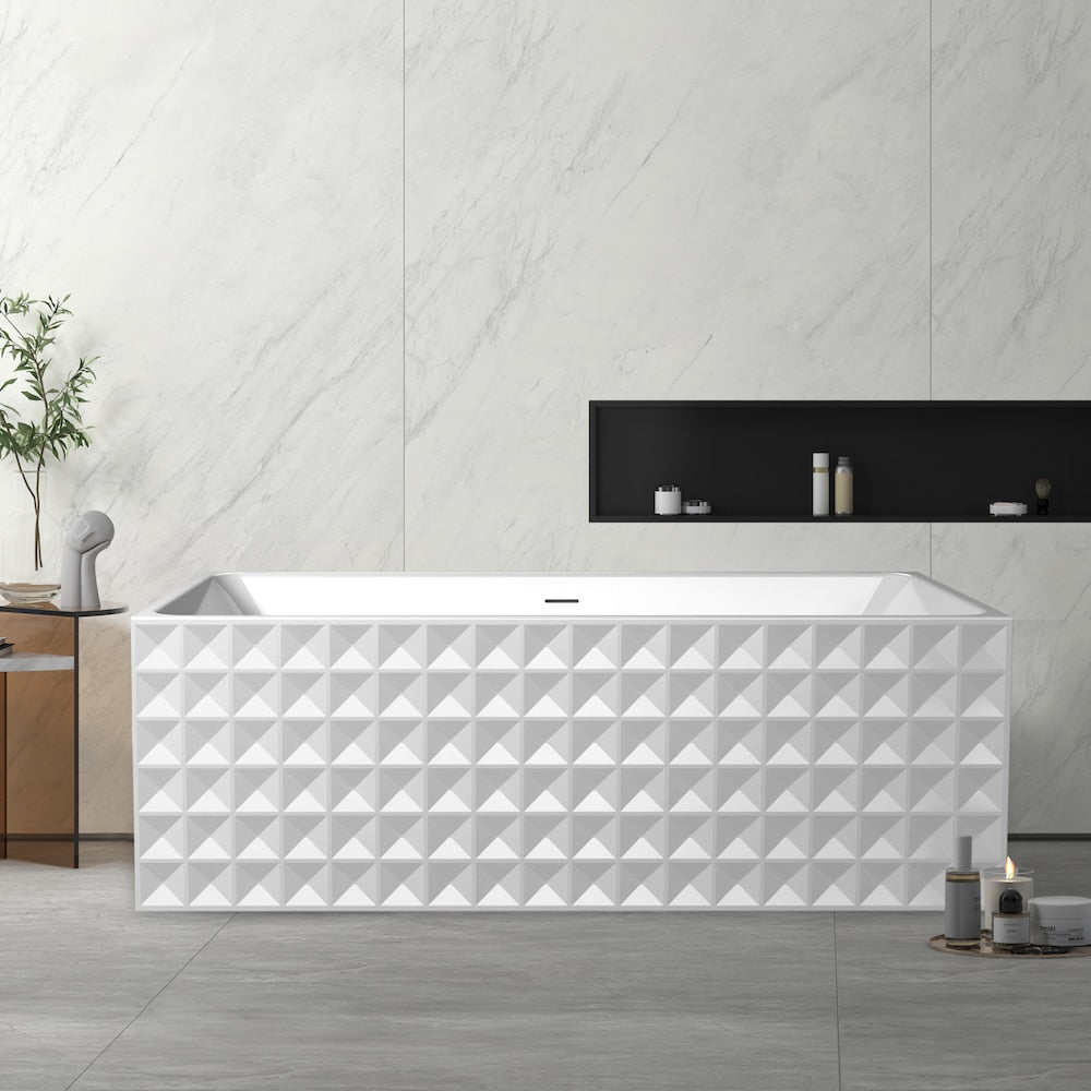 Cube 5.6 ft. One Piece Freestanding Centre Drain Rectangular Bathtub in White