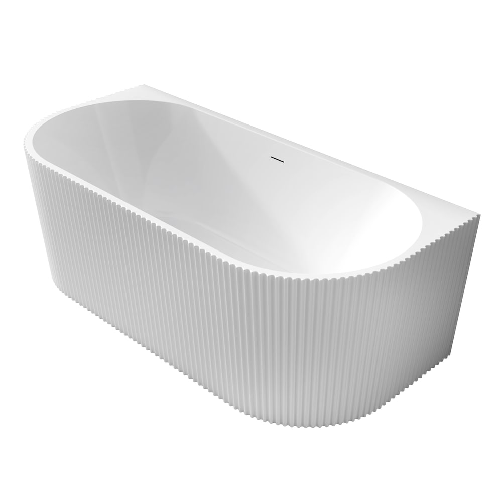 Baignoire autoportante ovale cannelée Sao Paulo de 5 pieds avec drain central en blanc