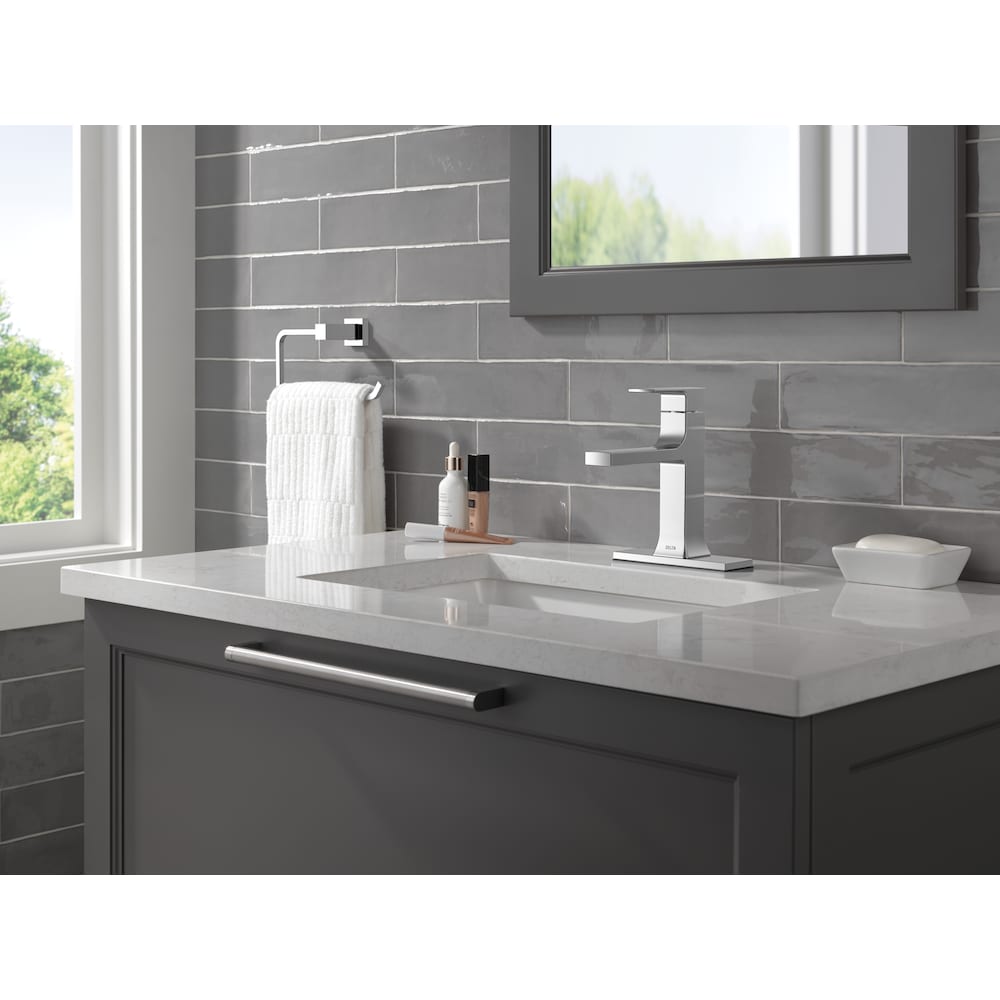 Robinet de salle de bain monotrou à poignée unique Velum avec bec droit en chrome