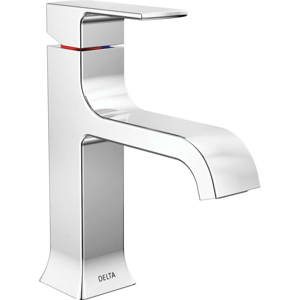 Robinet de salle de bain monotrou à poignée unique Velum avec bec courbé en chrome