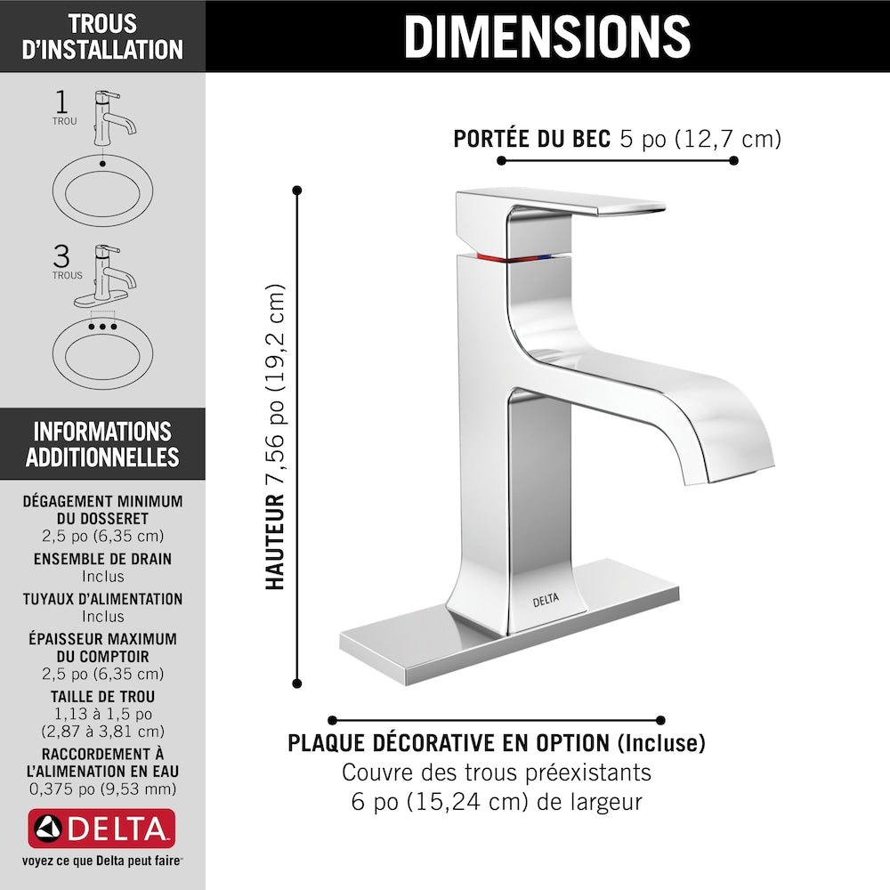 Robinet de salle de bain monotrou à poignée unique Velum avec bec courbé en chrome
