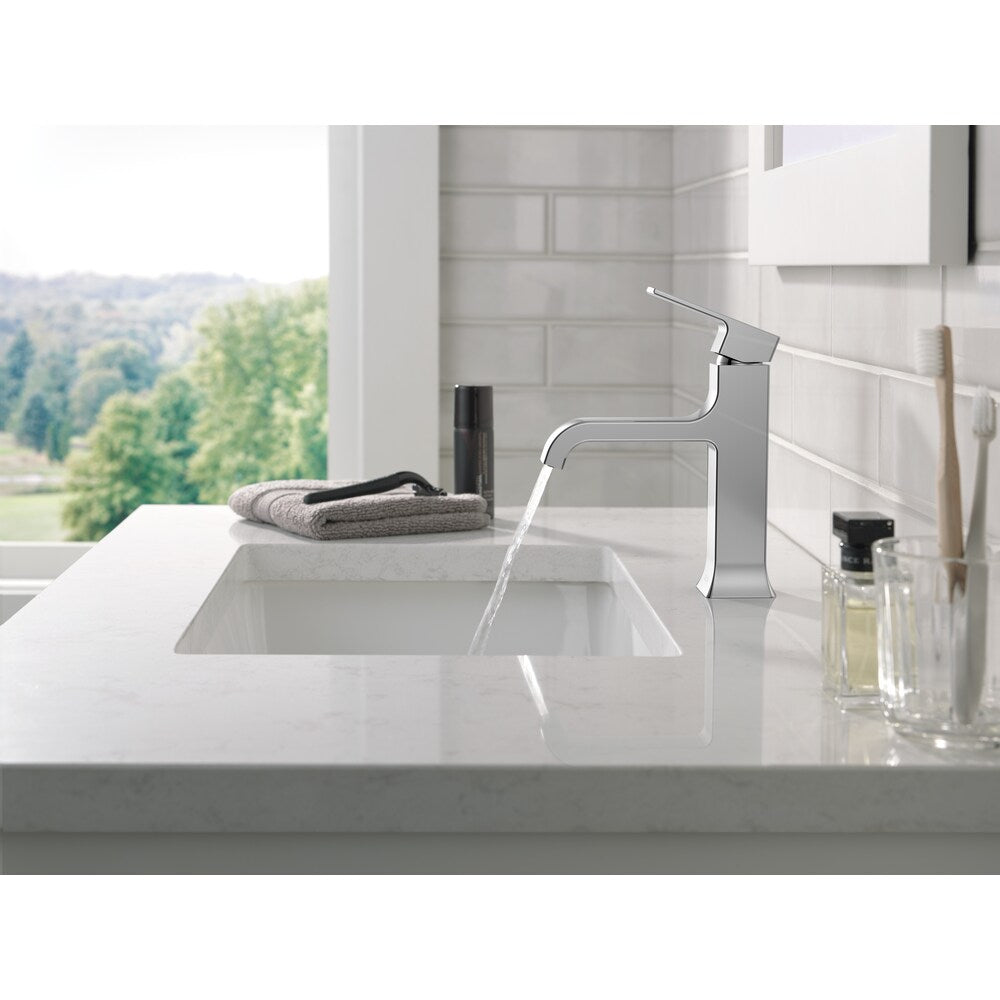 Robinet de salle de bain monotrou à poignée unique Velum avec bec courbé en chrome