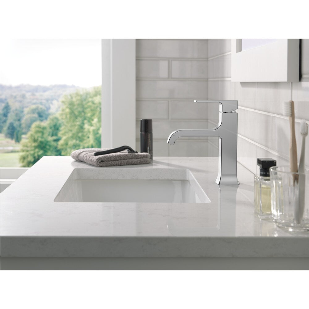 Robinet de salle de bain monotrou à poignée unique Velum avec bec courbé en chrome
