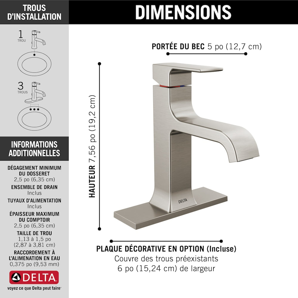 Robinet de salle de bain monotrou à poignée unique Velum avec bec courbé en acier inoxydable