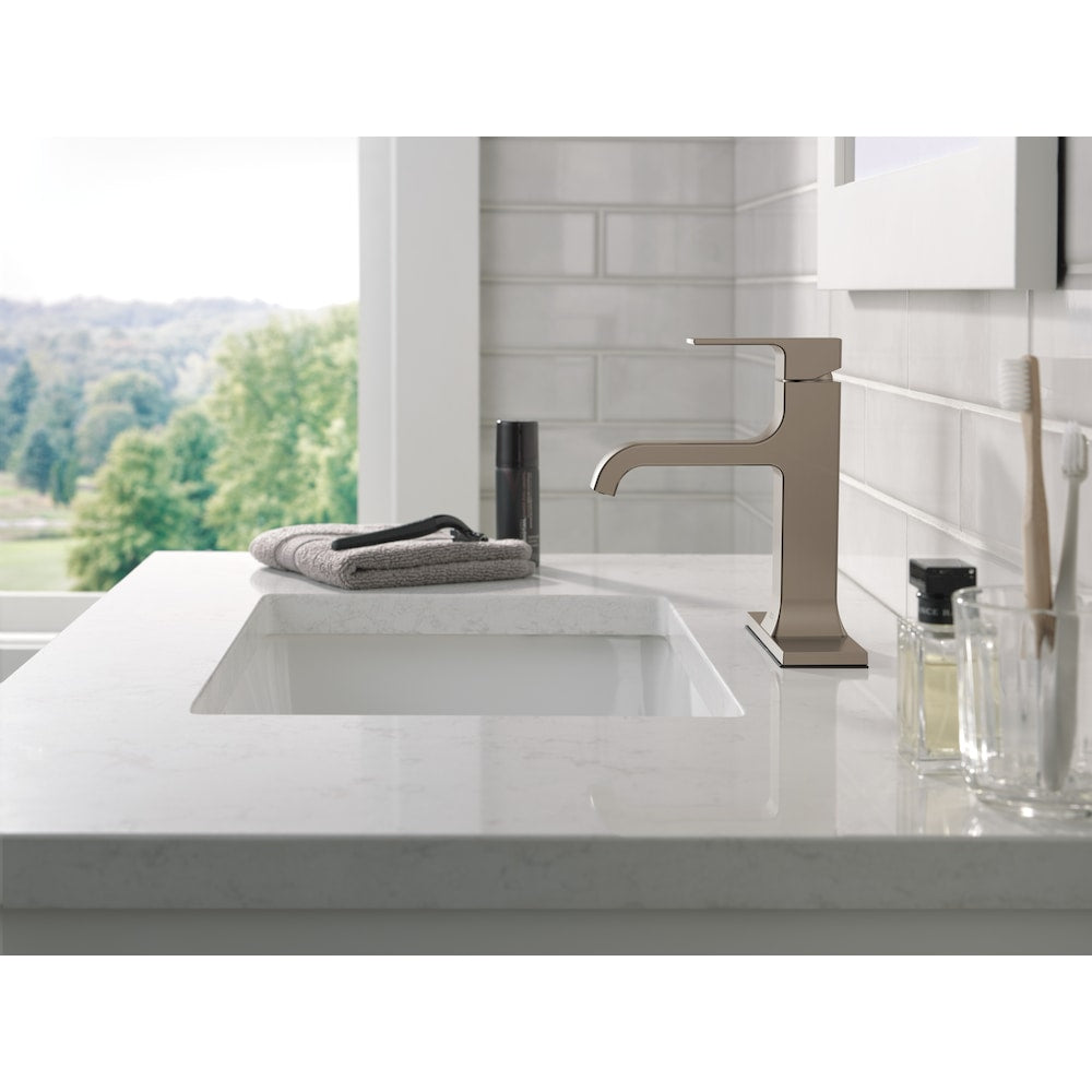 Robinet de salle de bain monotrou à poignée unique Velum avec bec courbé en acier inoxydable