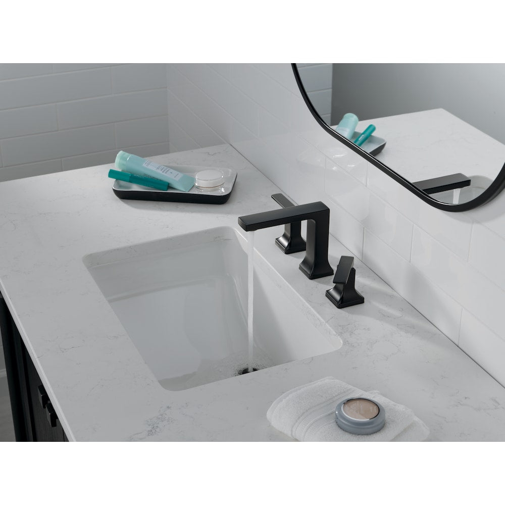 Robinet de salle de bain à deux poignées espacées Velum de 8 po avec bec droit en noir mat