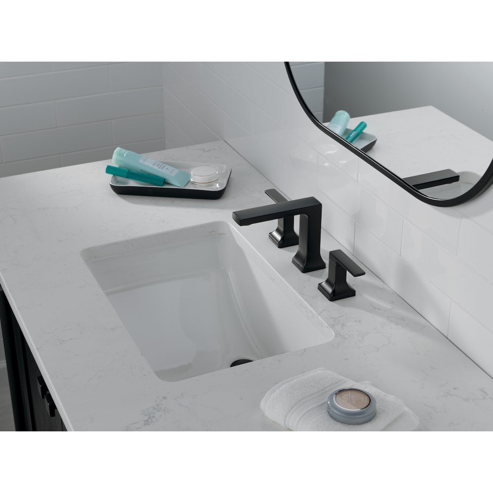 Robinet de salle de bain à deux poignées espacées Velum de 8 po avec bec droit en noir mat