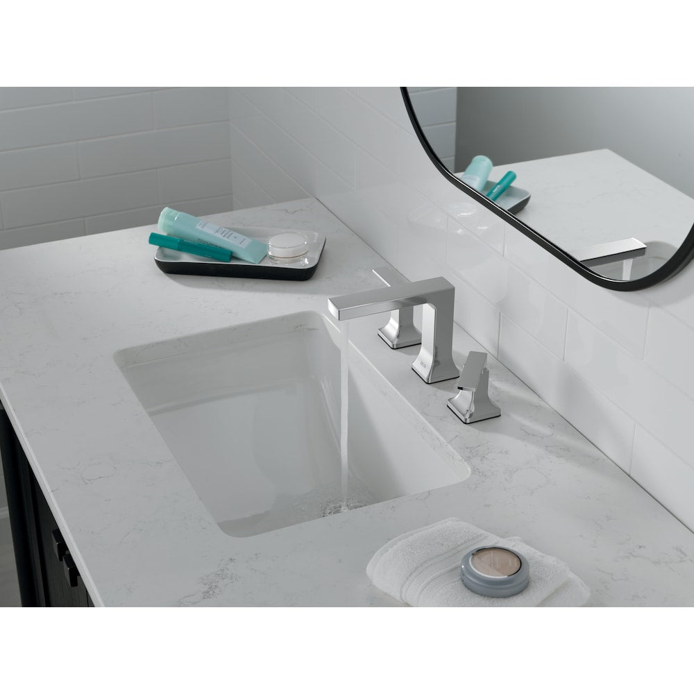 Robinet de salle de bain à deux poignées espacées Velum de 8 po avec bec droit en chrome