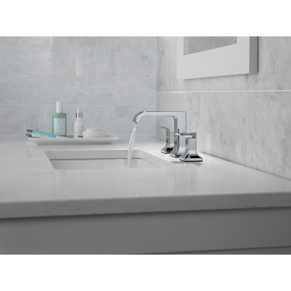Robinet de salle de bain à deux poignées espacées Velum de 8 po avec bec courbé en chrome