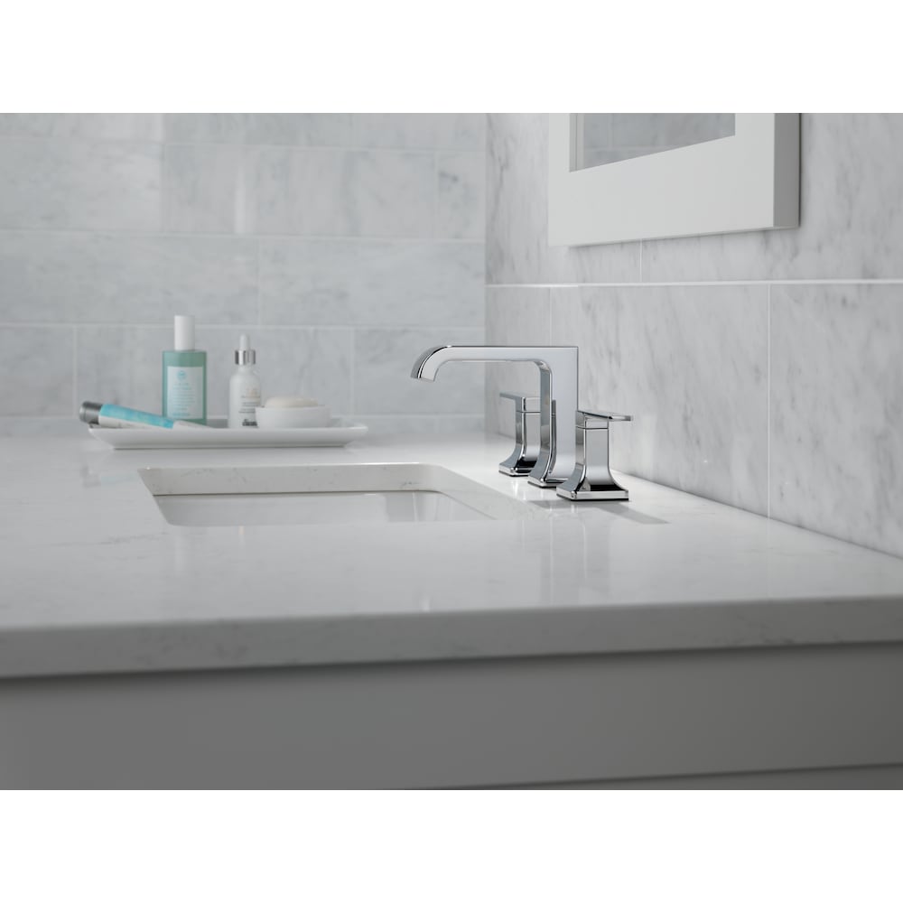 Robinet de salle de bain à deux poignées espacées Velum de 8 po avec bec courbé en chrome