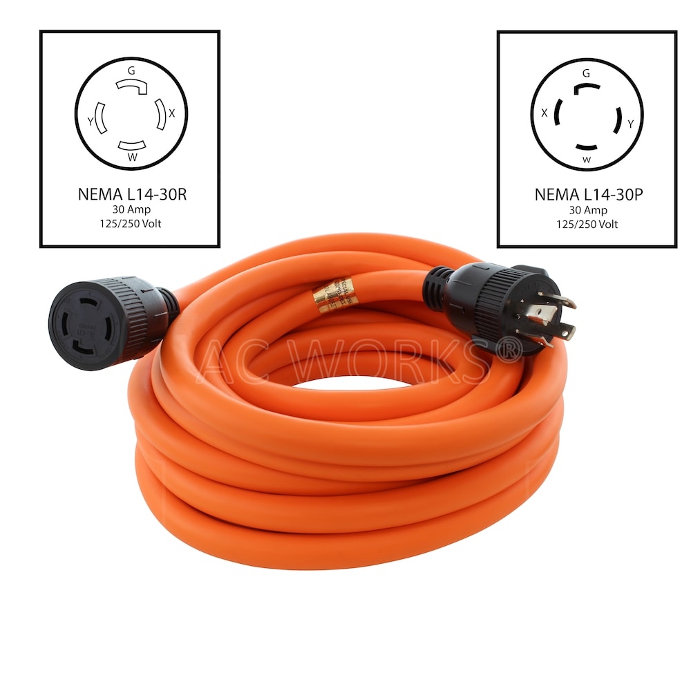 50ft 10/4 STW NEMA L14-30 30A 125/250V Generator Extension Cord