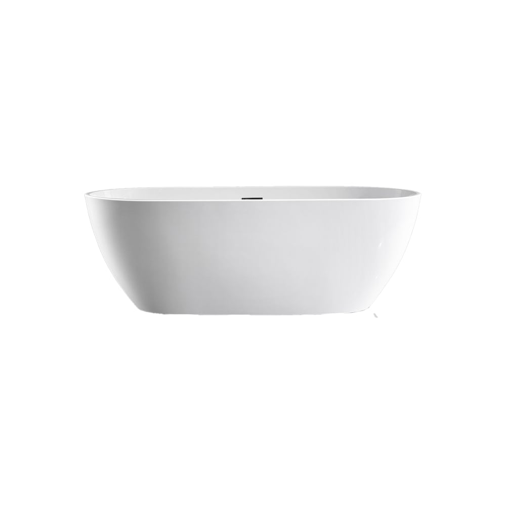 Baignoire autoportante ovale en acrylique blanc brillant avec drain central