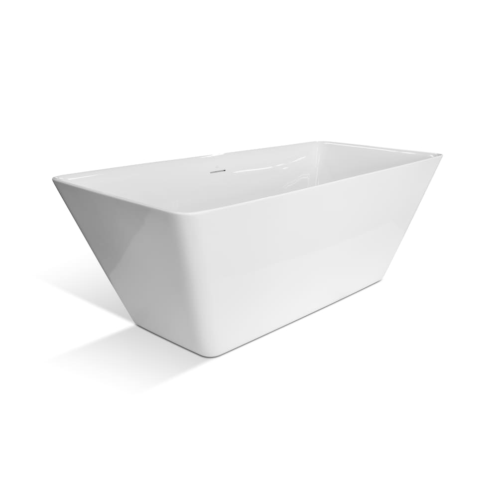 Baignoire carrée autoportante en acrylique blanc brillant avec drain central