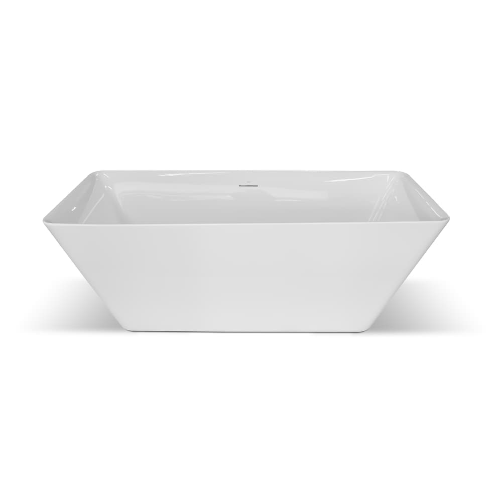 Baignoire carrée autoportante en acrylique blanc brillant avec drain central