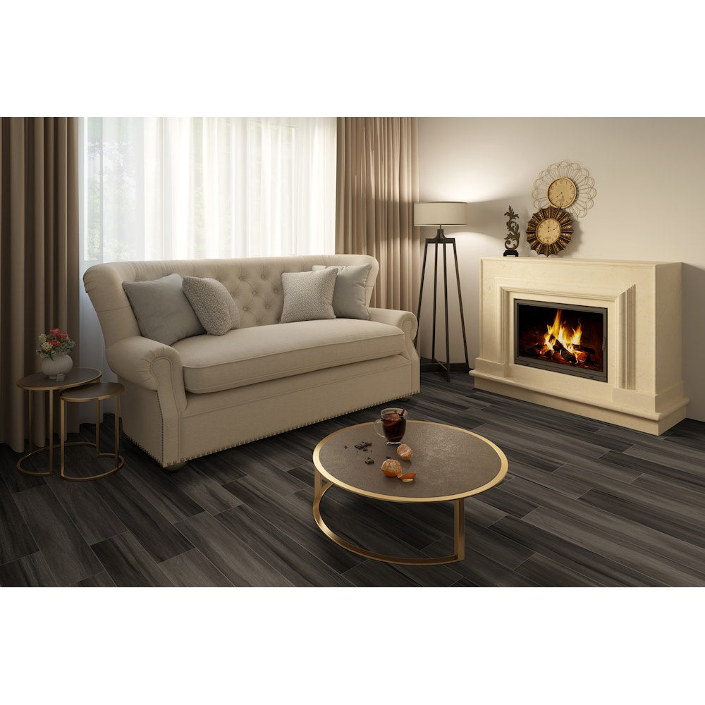 Revêtement de sol en vinyle de luxe imperméable à encliquetage de 12 MIL, couleur frêne, 5 mm x 7 po l x 48 po L, couleur cendre de caraway (23,77 pi2/caisse)