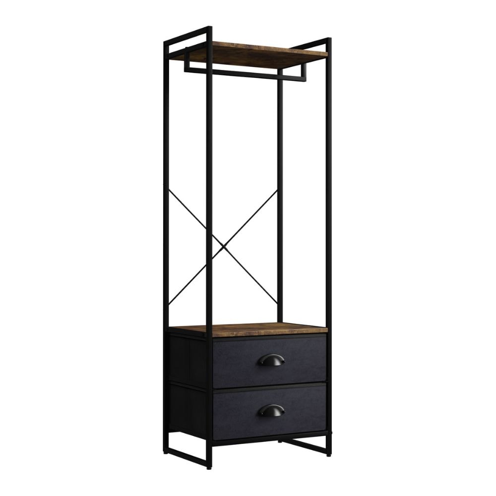 portant à vêtements avec 2 tiroirs - Bois rustique