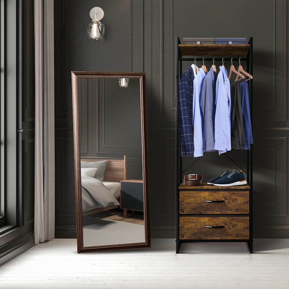 portant à vêtements avec 2 tiroirs - Bois rustique