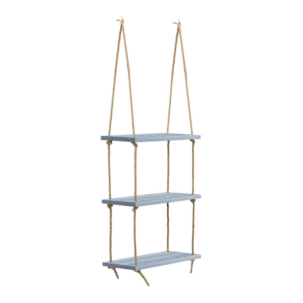 Étagère suspendue en bois rustique à 3 niveaux - Support de rangement (gris)