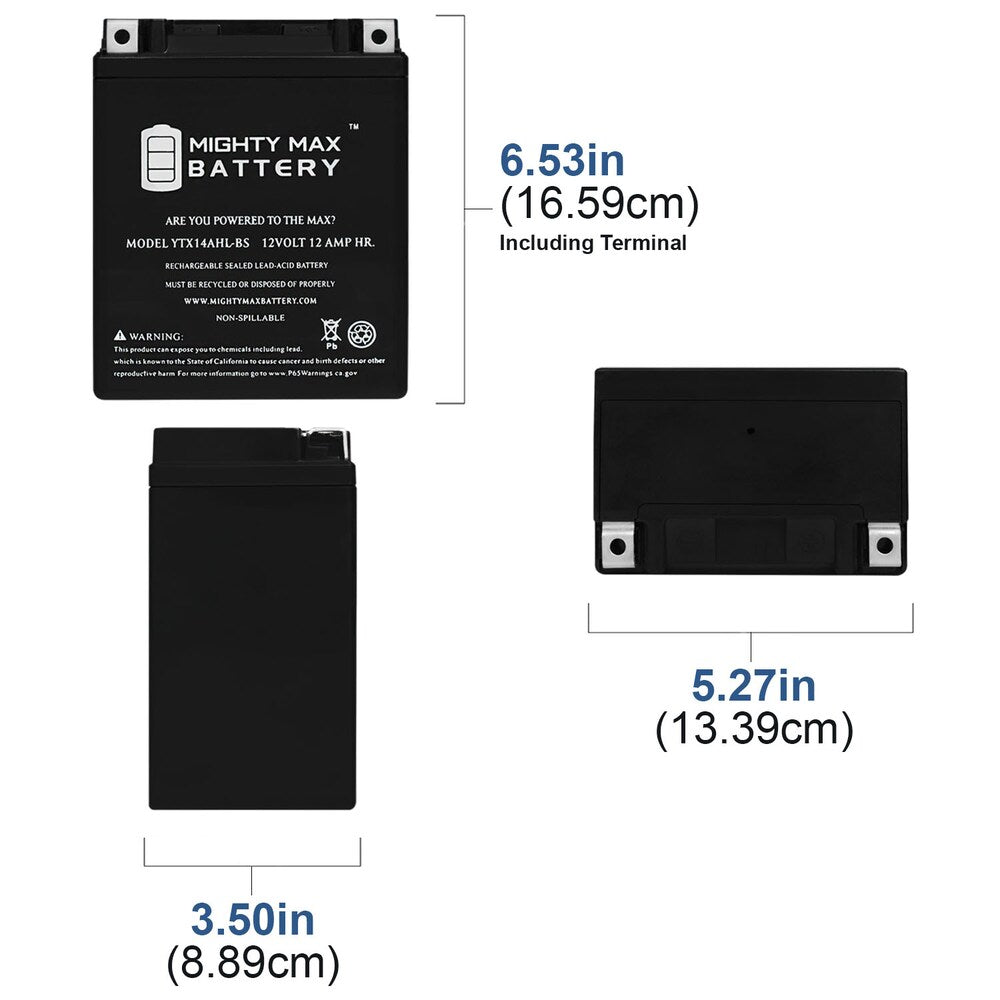 YTX14AHL - Batterie de moto rechargeable SLA AGM 12 volts 12 AH, 210 CCA sans entretien