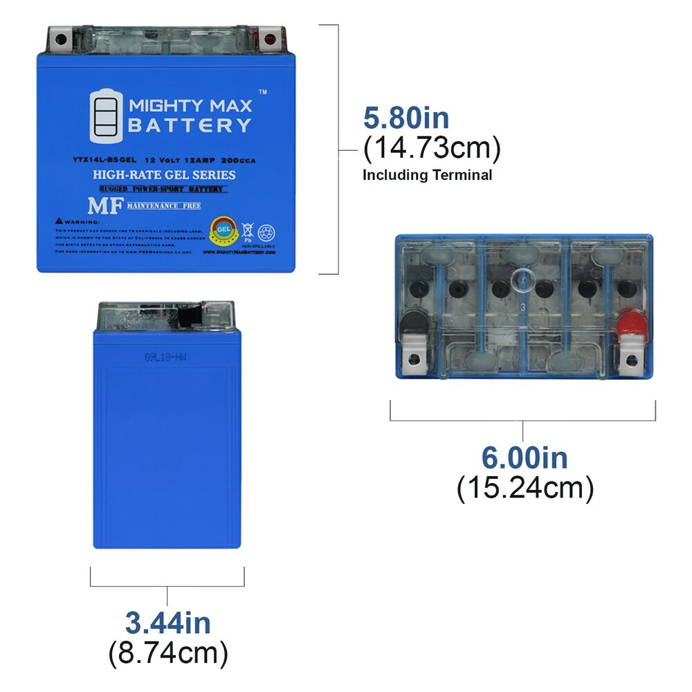 YTX14L-BSGEL - Batterie de moto rechargeable SLA AGM 12 volts 12 AH, type GEL, 200 CCA