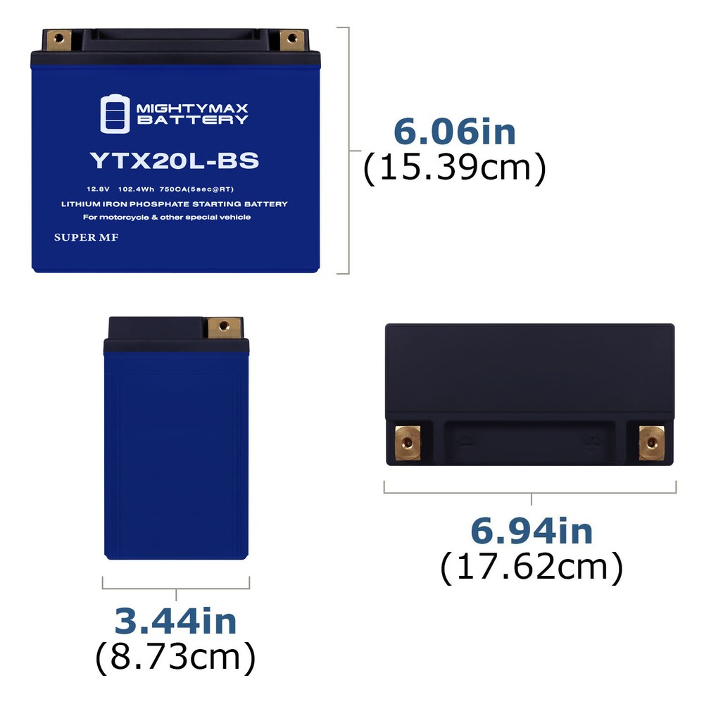 YTX20L-BSLIFEPO4 - Batterie 12 volts 18 Ah, 570 CCA, lithium fer phosphate (LiFePO4)