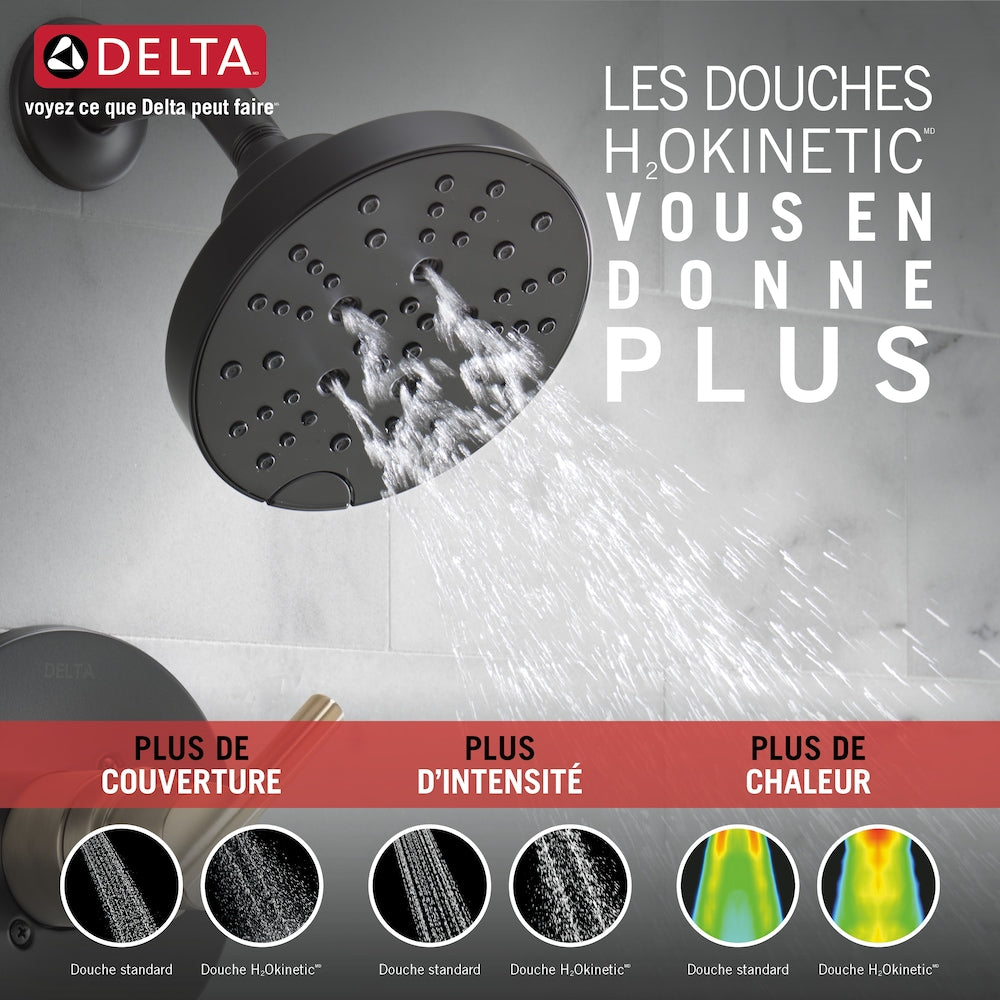 Robinet de douche à poignée unique Nicoli à 5 réglages avec technologie H2OKinetic en noir mat/bronze champagne (robinet inclus)