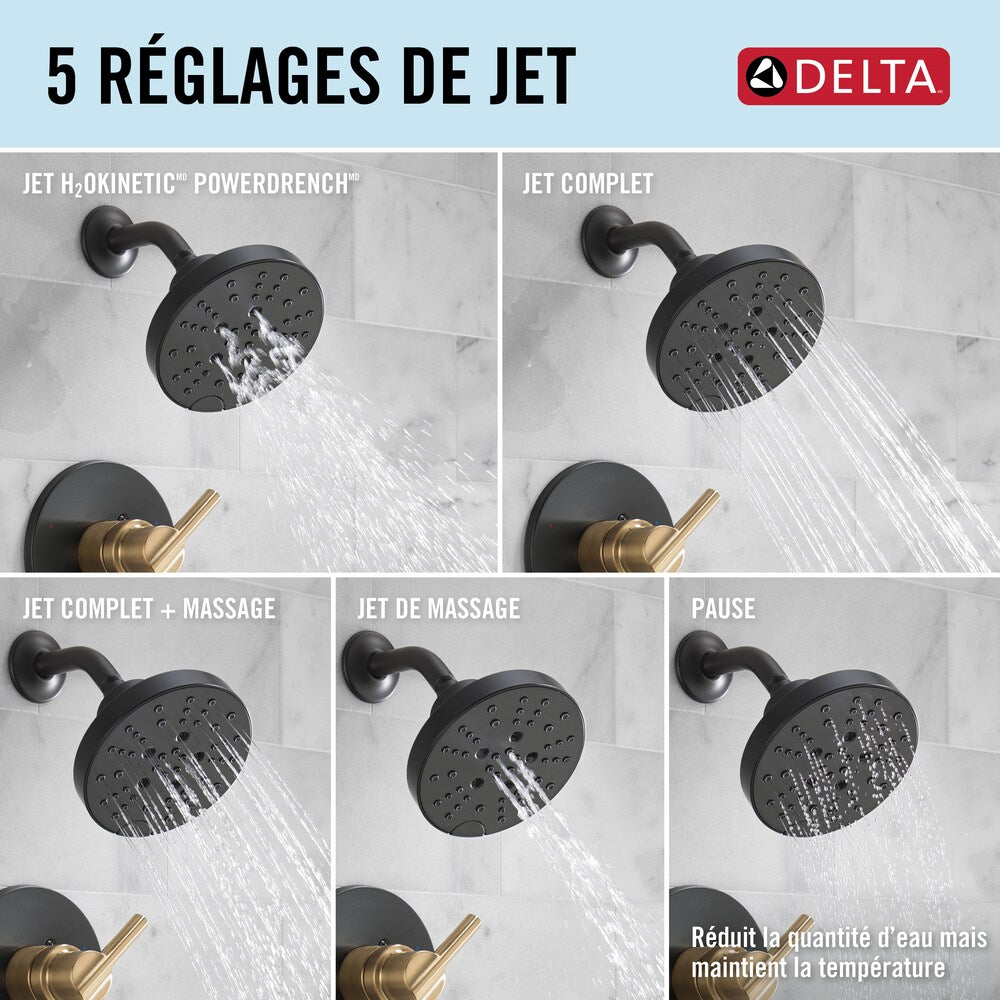 Robinet de douche à poignée unique Nicoli à 5 réglages avec technologie H2OKinetic en noir mat/bronze champagne (robinet inclus)