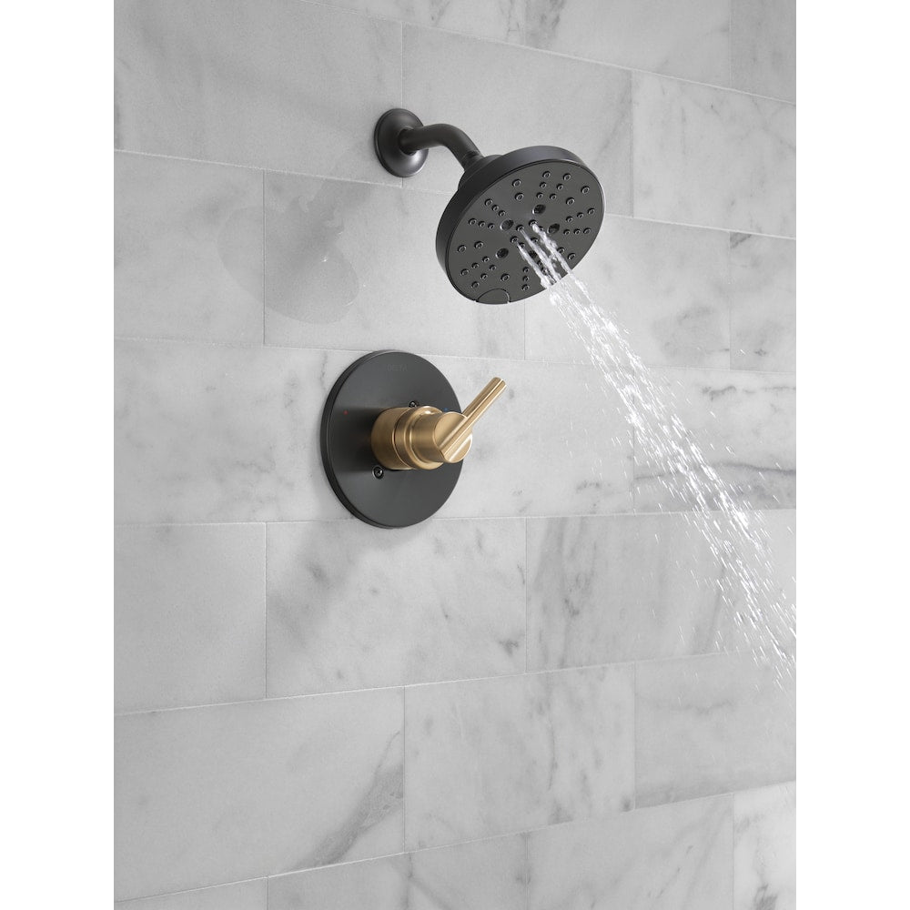 Robinet de douche à poignée unique Nicoli à 5 réglages avec technologie H2OKinetic en noir mat/bronze champagne (robinet inclus)