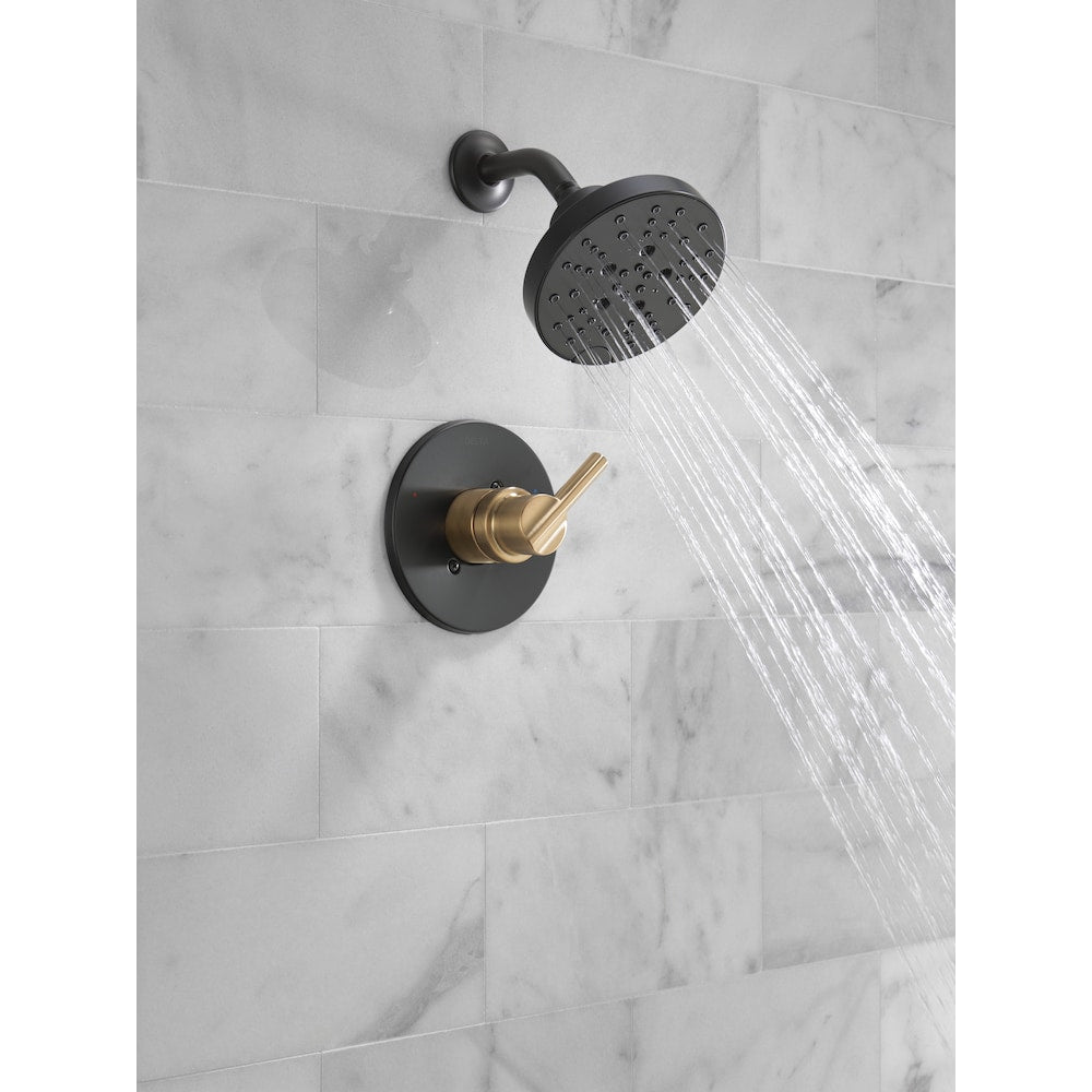 Robinet de douche à poignée unique Nicoli à 5 réglages avec technologie H2OKinetic en noir mat/bronze champagne (robinet inclus)