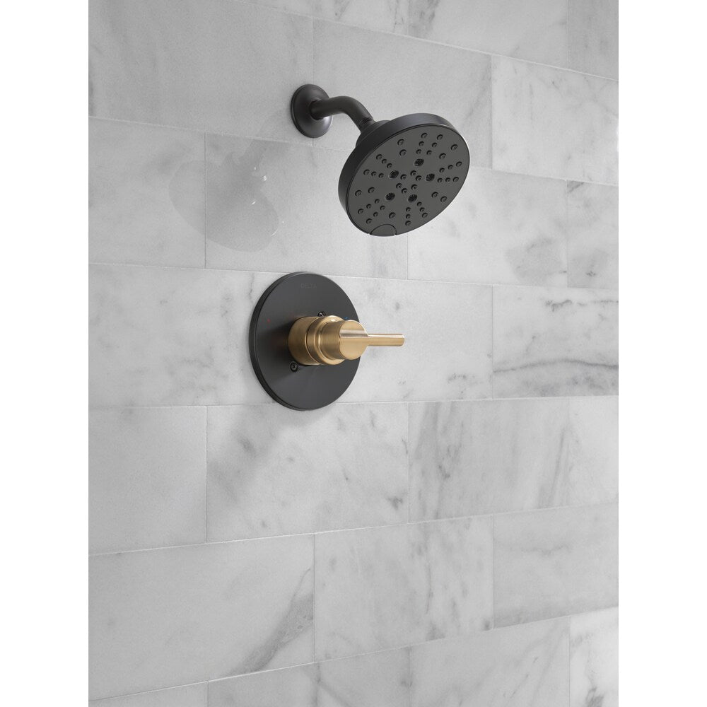 Robinet de douche à poignée unique Nicoli à 5 réglages avec technologie H2OKinetic en noir mat/bronze champagne (robinet inclus)