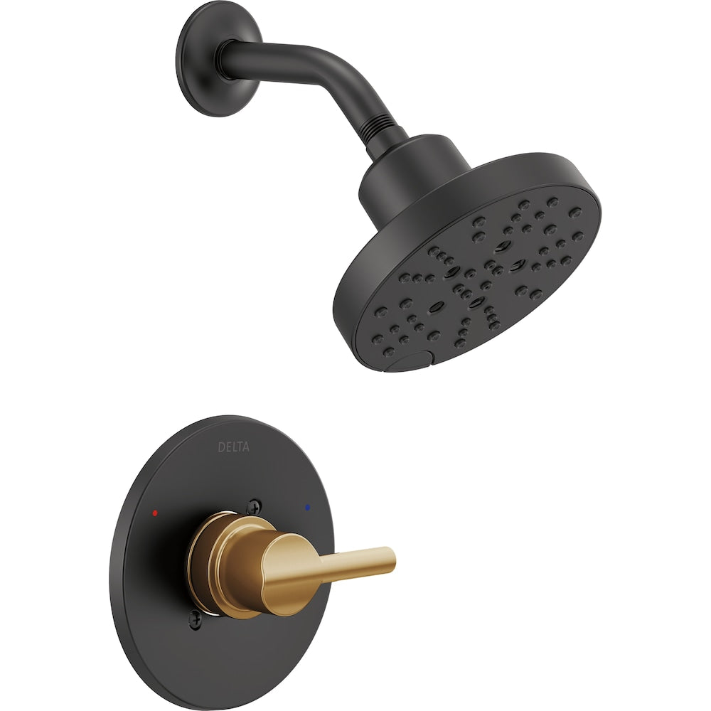 Robinet de douche à poignée unique Nicoli à 5 réglages avec technologie H2OKinetic en noir mat/bronze champagne (robinet inclus)
