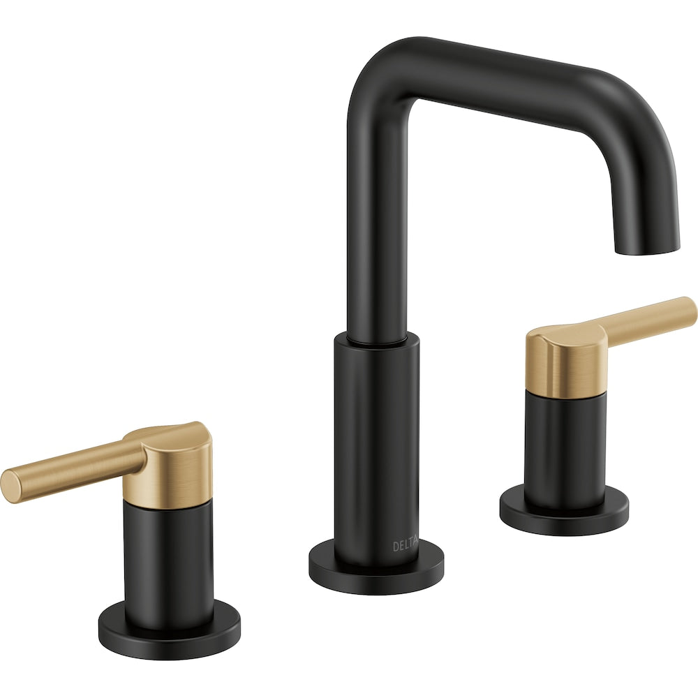 Nicoli 8 in. Widespread Two-Handle Bathroom Faucet in Matte Black/Champagne Bronze