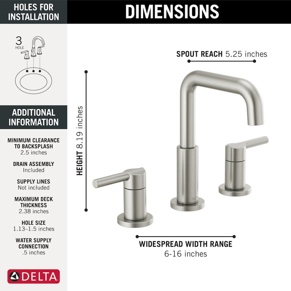 Nicoli 8 in. Widespread Two-Handle Bathroom Faucet in Stainless Steel
