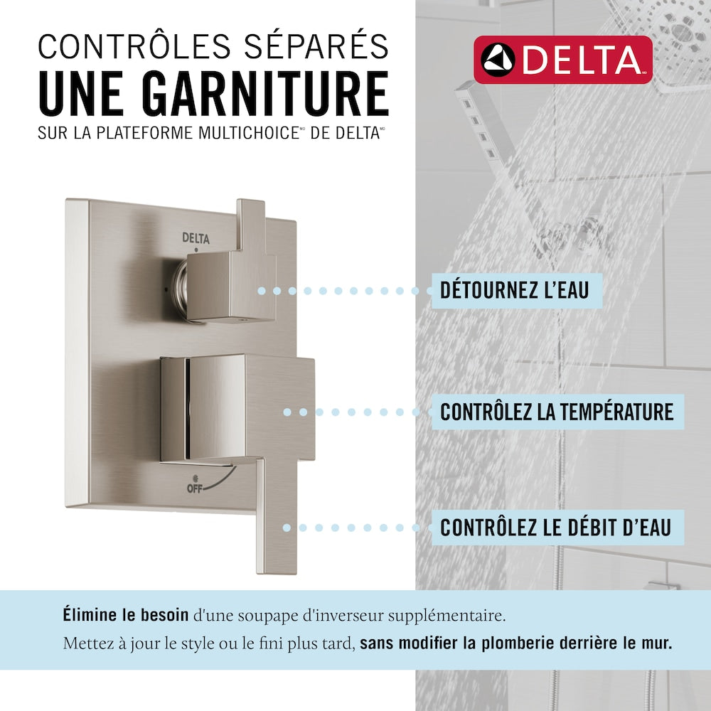 Ensemble de douche moderne à 2 poignées et 1 jet, pommeau de douche fixe et portatif carré de 10 pouces avec pommeau de douche à effet pluie de 1,75 GPM en nickel brossé SpotShield (valve encastrée incluse)