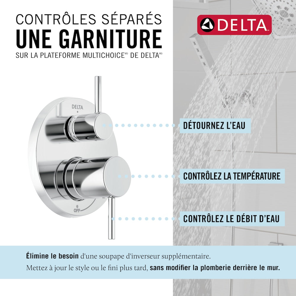 Ensemble de douche moderne à 2 poignées et 1 jet rond de 10 pouces avec pommeau de douche fixe et portatif à effet pluie de 1,75 GPM en chrome (valve brute incluse)