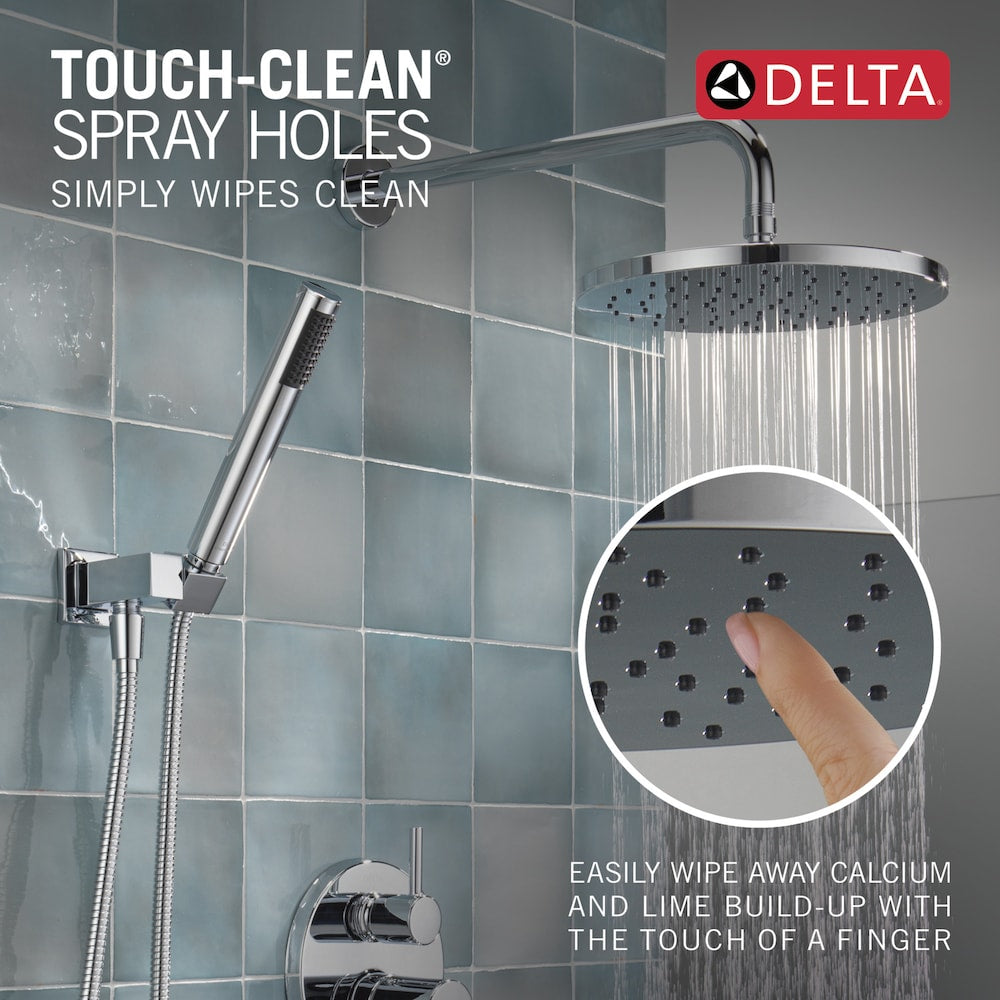 Ensemble de douche moderne à 2 poignées et 1 jet rond de 10 pouces avec pommeau de douche fixe et portatif à effet pluie de 1,75 GPM en chrome (valve brute incluse)