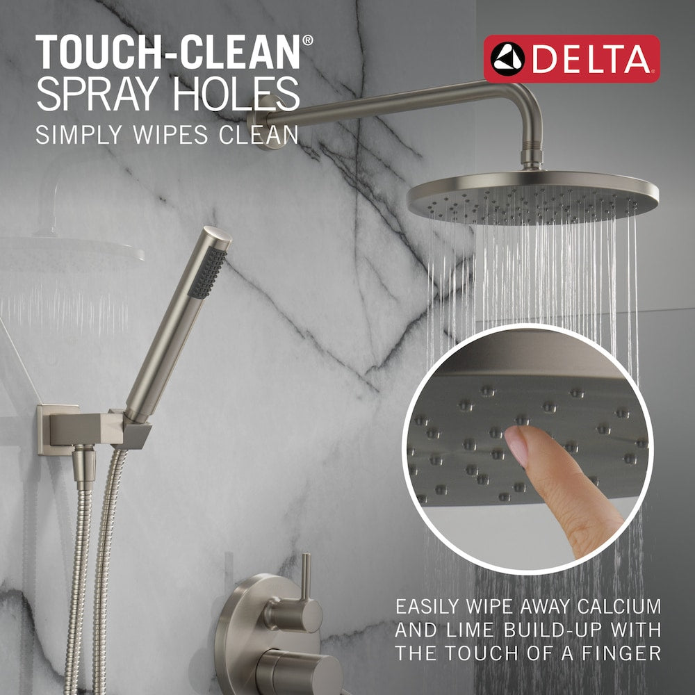 Modern Shower Kit 2-Handle 1-Spray Round 10-Inch Raincan Wall Mount Fixed and Handheld Shower Head 1.75 GPM in SpotShield Brushed Nickel (Rougn-in Valve Included)