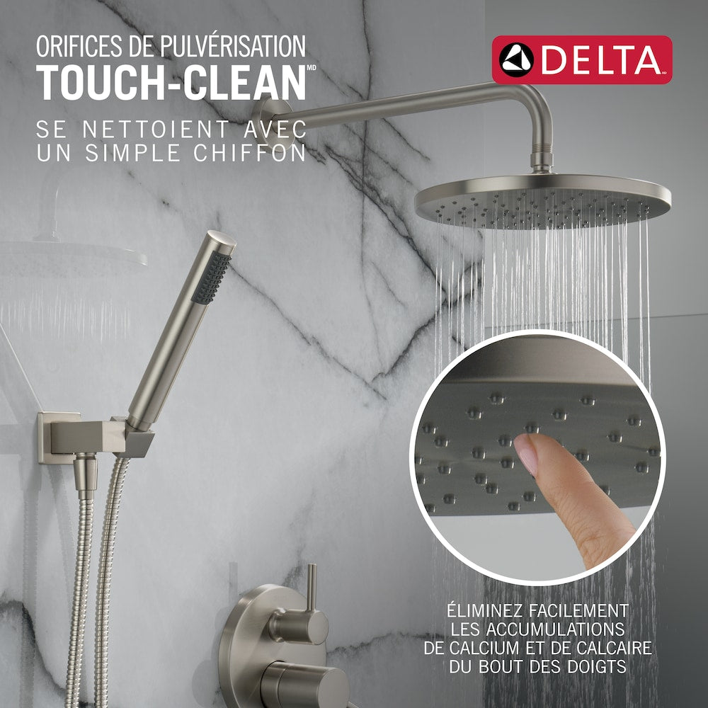 Modern Shower Kit 2-Handle 1-Spray Round 10-Inch Raincan Wall Mount Fixed and Handheld Shower Head 1.75 GPM in SpotShield Brushed Nickel (Rougn-in Valve Included)