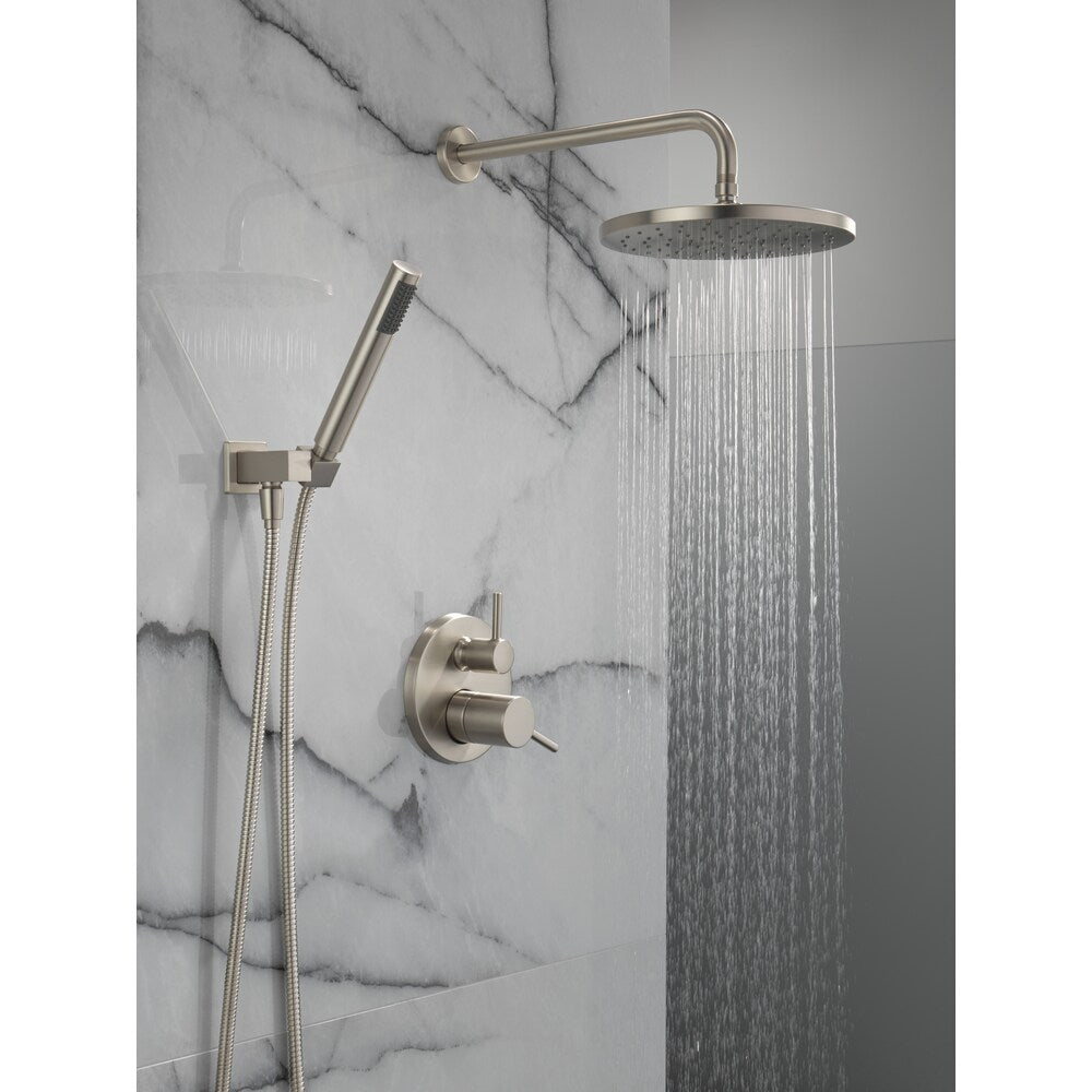 Modern Shower Kit 2-Handle 1-Spray Round 10-Inch Raincan Wall Mount Fixed and Handheld Shower Head 1.75 GPM in SpotShield Brushed Nickel (Rougn-in Valve Included)
