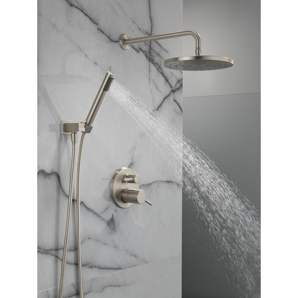 Modern Shower Kit 2-Handle 1-Spray Round 10-Inch Raincan Wall Mount Fixed and Handheld Shower Head 1.75 GPM in SpotShield Brushed Nickel (Rougn-in Valve Included)