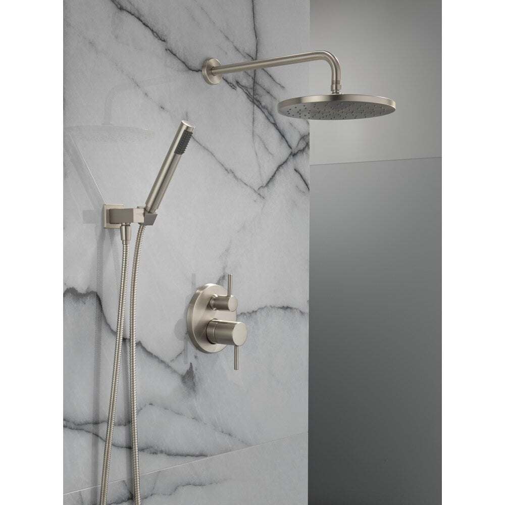 Modern Shower Kit 2-Handle 1-Spray Round 10-Inch Raincan Wall Mount Fixed and Handheld Shower Head 1.75 GPM in SpotShield Brushed Nickel (Rougn-in Valve Included)