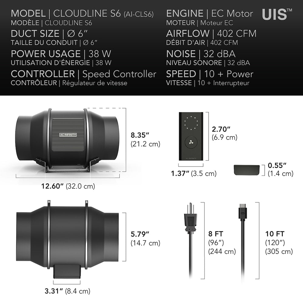 AI-CLS6 Cloudline Pro S6, quiet inline duct fan system with speed controller, 6-inch